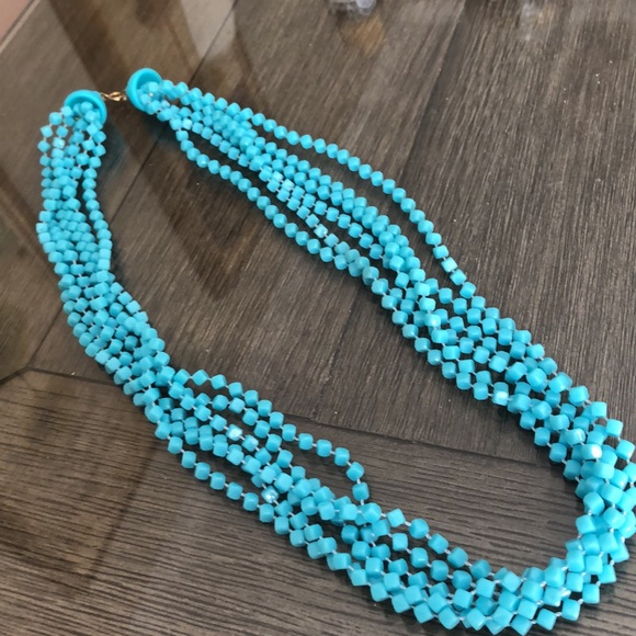 Vintage Blue Acrylic Square Beaded Muti Strand Necklace - Picture 12 of 14